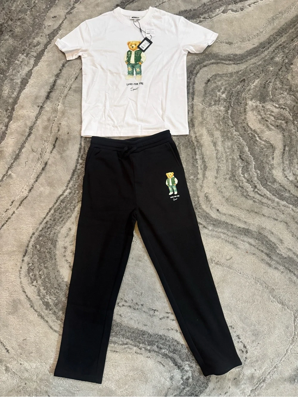 Fashion Nova Black & White Bear Graphic Kids Tee and Jogger Set